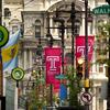 Temple University banners hanging in Center City Philadelphia.