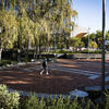 Student walking across campus