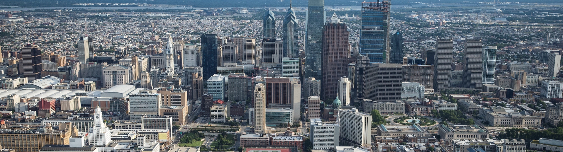 Philadelphia center city skyline aerial view.