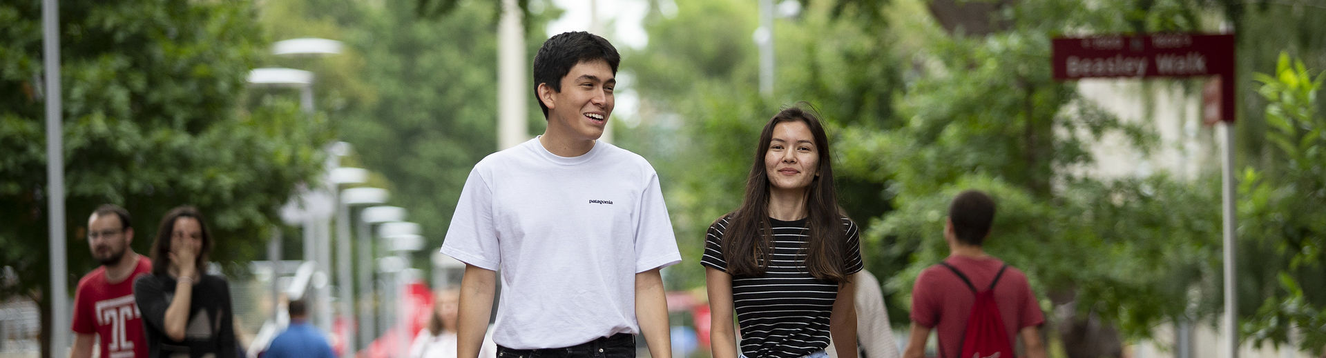 International Students walking on the main campus. 